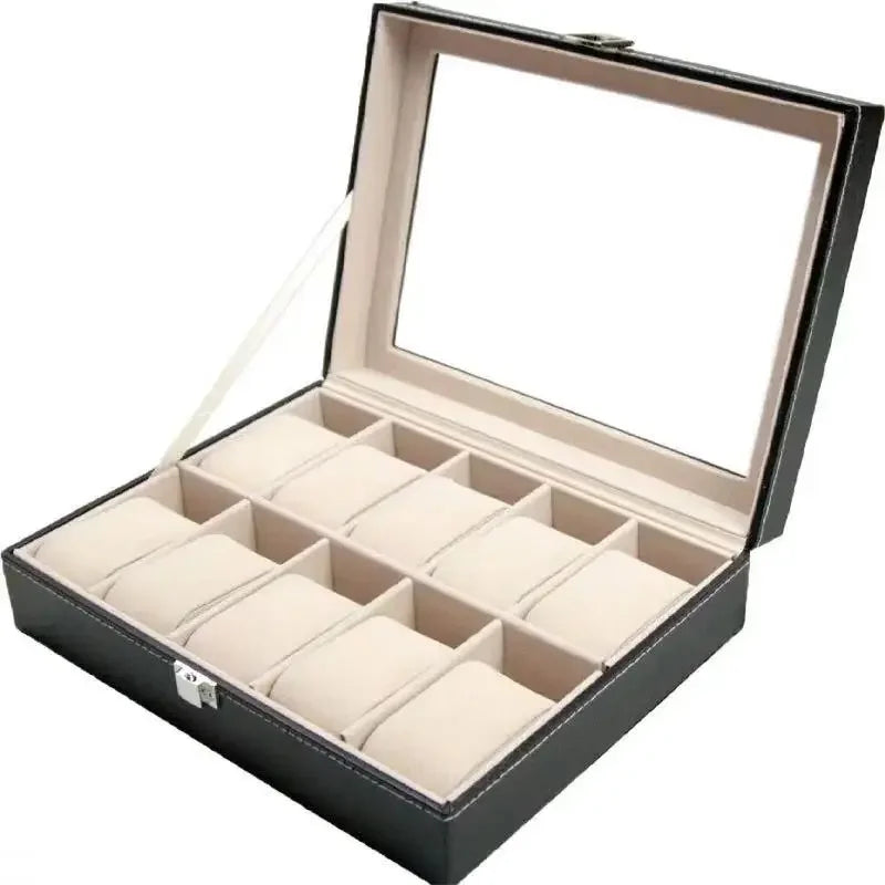 Vitesse Leather Vault 10 – Caja Organizadora de Relojes en Cuero Negro