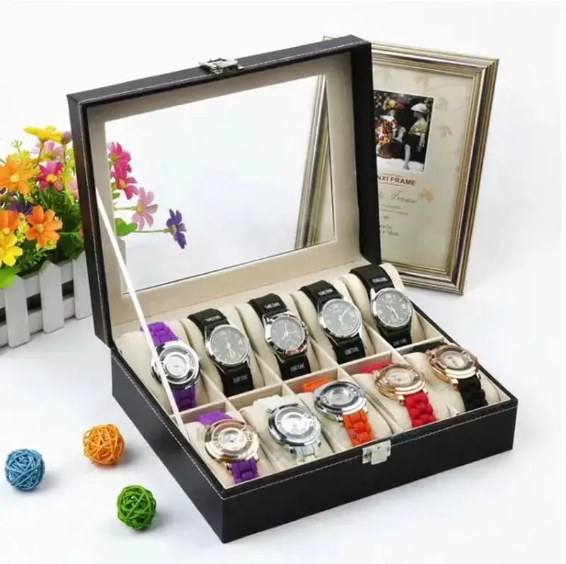 Vitesse Leather Vault 10 – Caja Organizadora de Relojes en Cuero Negro